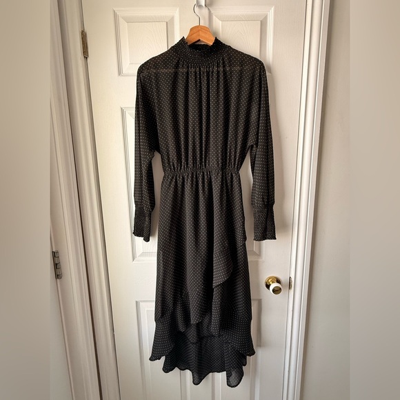 Dynamite Dresses & Skirts - Dynamite Black Long Sleeve Polka Dot Midi Dress